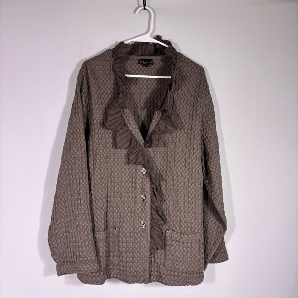 Nannette Keller Taupe Textured Blazer with Ruffle Trim Size 1X T6